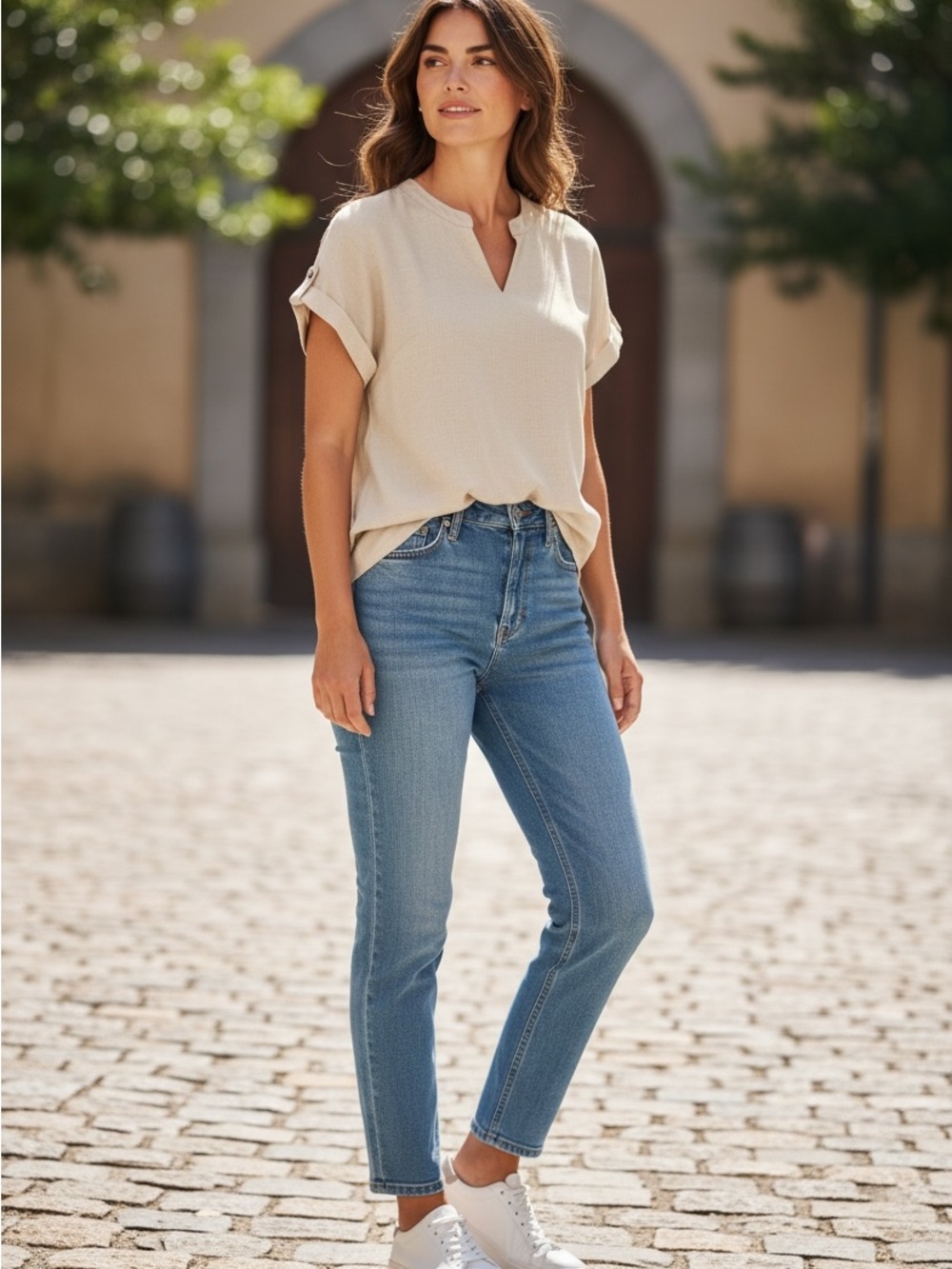 CK Calvin Klein cream blouse features delicate gold hardware at the neckline L